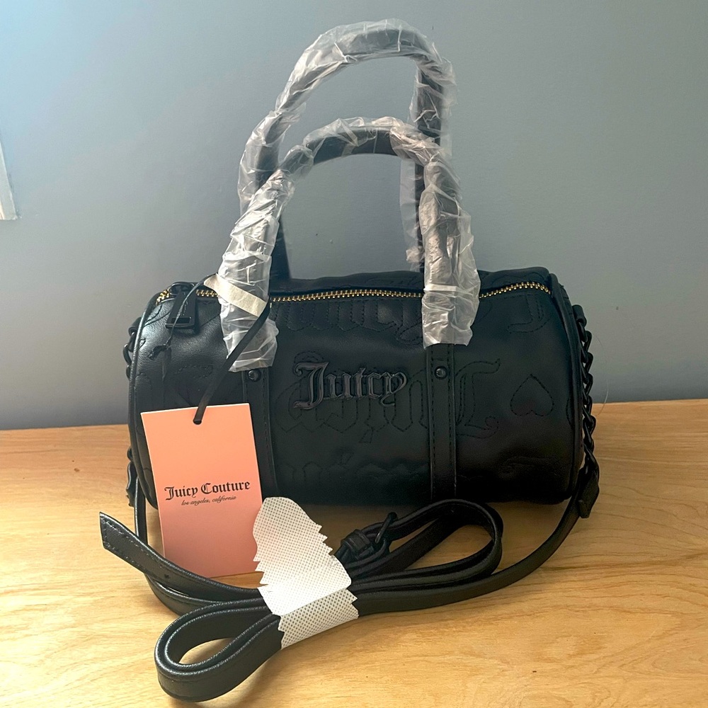 NWT Juicy Couture Embossed Black Mini Barrel Bag